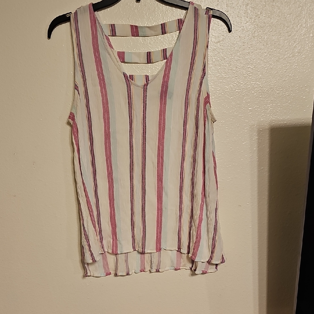 a.n.a Pink and White Striped Tank Top